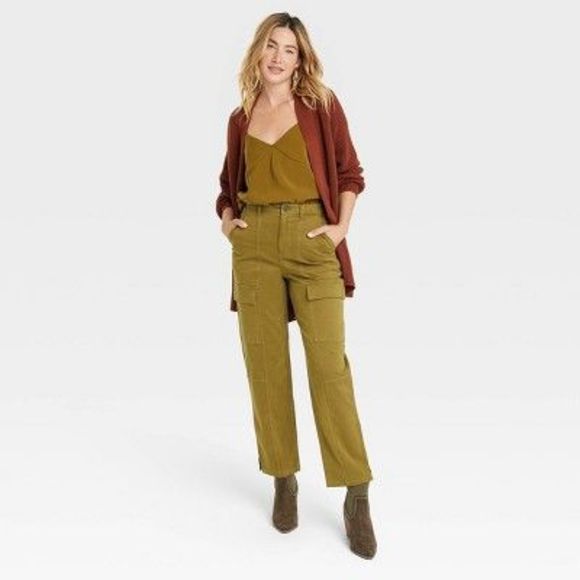 Women's High-Rise Loose Fit Utility Cargo Pants - Universal Thread Green 10 - Picture 2 of 2